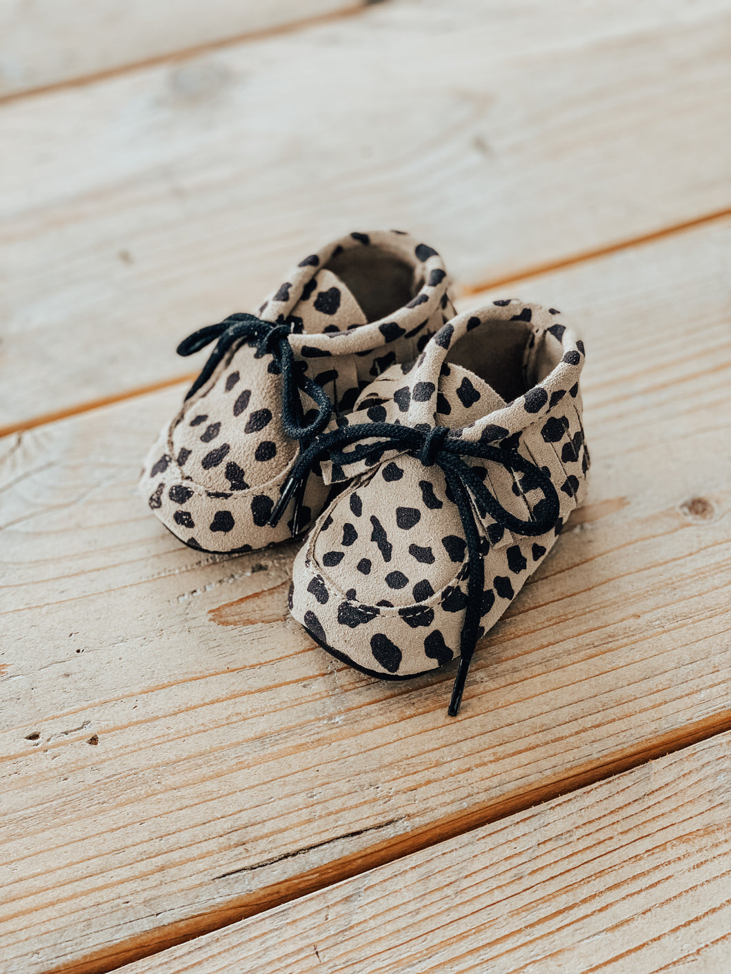 Chaussons derby à franges Leopard Beige